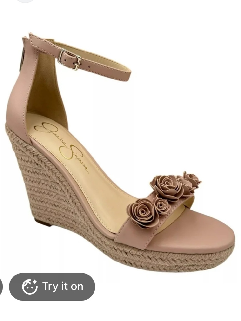 Jessica Simpson Blush Pink Espadrille Wedge Sandals with Floral Accents